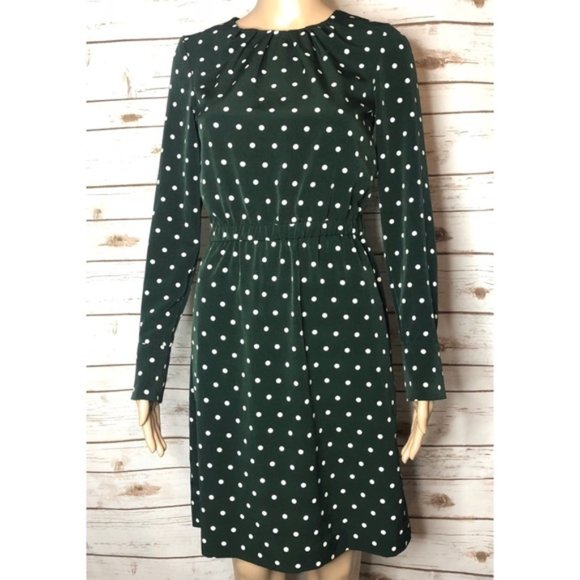 H&M hunter green polka dot long sleeve dress sz 14 - Picture 1 of 9